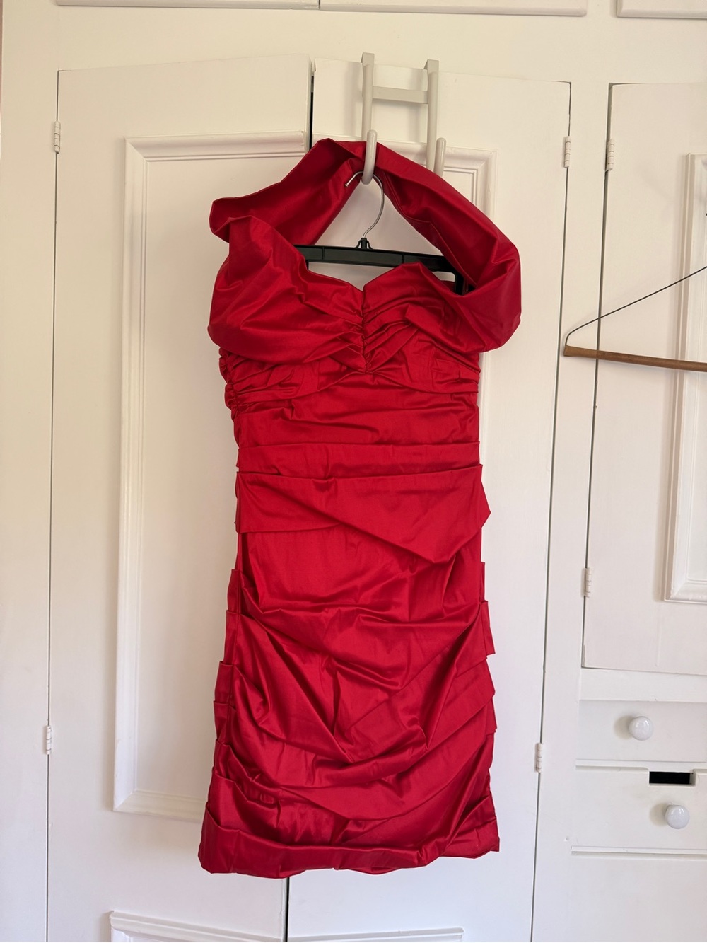 Theia One-Shoulder Red Draped Cocktail Dress